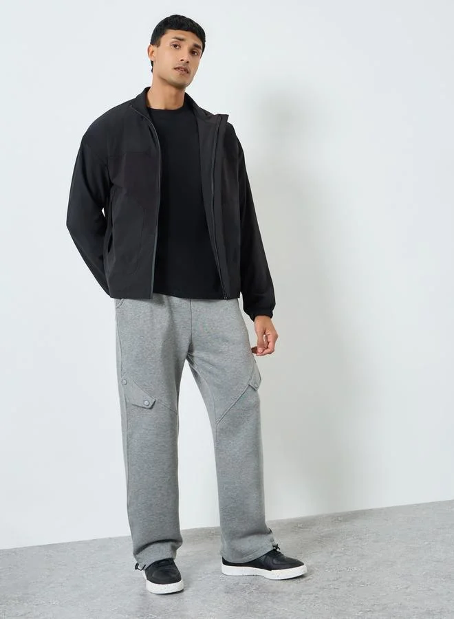 Styli Men Black Solid Zip-Up Jacket